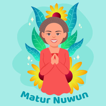 Javanese indonesian woman say matur nuwun colorful people vector illustration 
