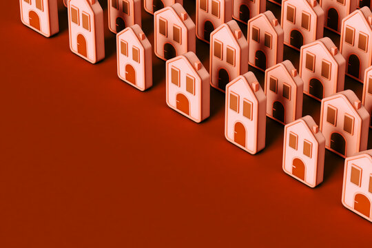 Pink homes on red background