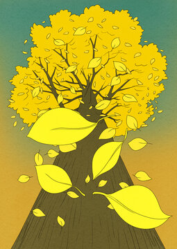 Falling leaves of tree in autumn 