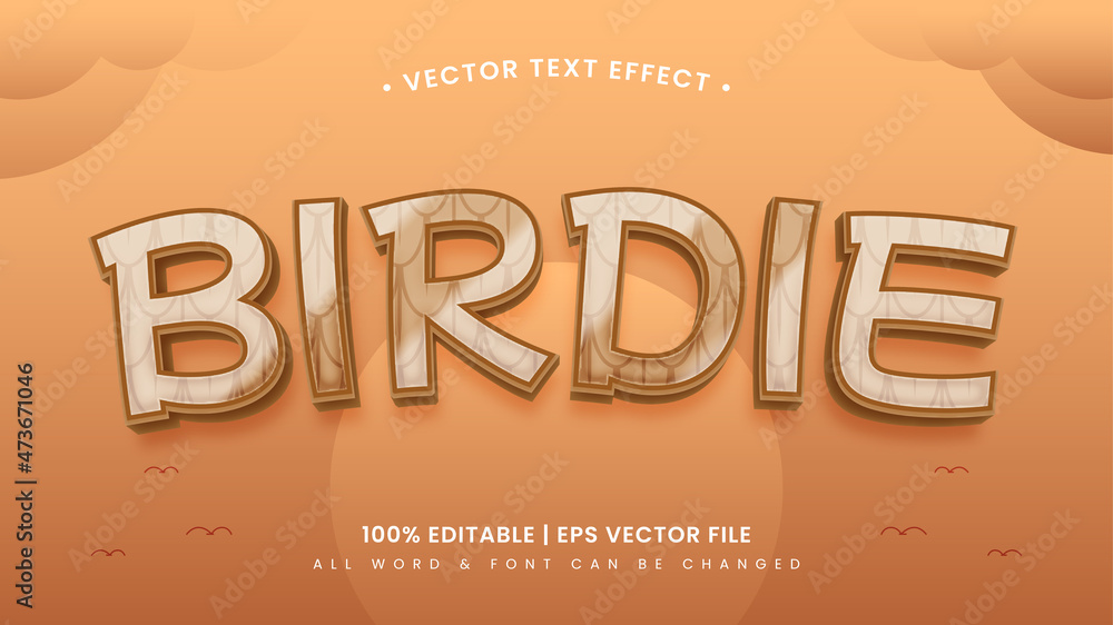 Poster birdie playful 3d text style effect. editable illustrator text style.