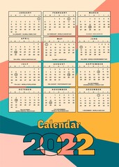 2022 calendar design with vector file for your next year wall calendar.