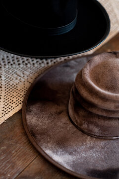 Stunning and elegant red hat displayed in the atelier