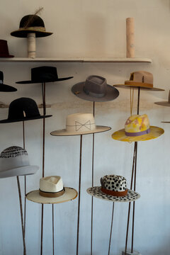 Hats in progress in the atelier