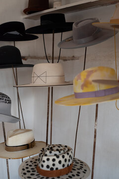 Hats in progress in the atelier