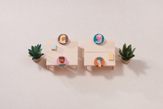 Students using an online learning app: innovative education and technology concept paper craft