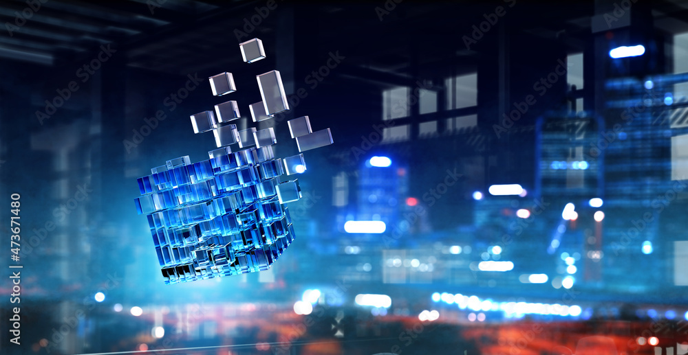 Aufkleber floating shiny cube network . mixed media