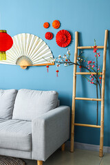 Interior of modern room decorated for Chinese New Year celebration