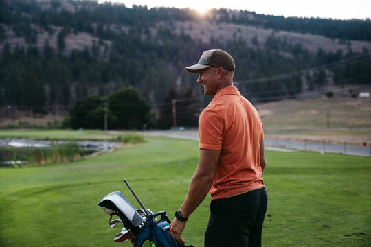 Laughing man on golf course