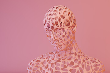 Brain on pink robotic mesh