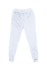 Blank training jogger pants color white on invisible mannequin template front view on white background
