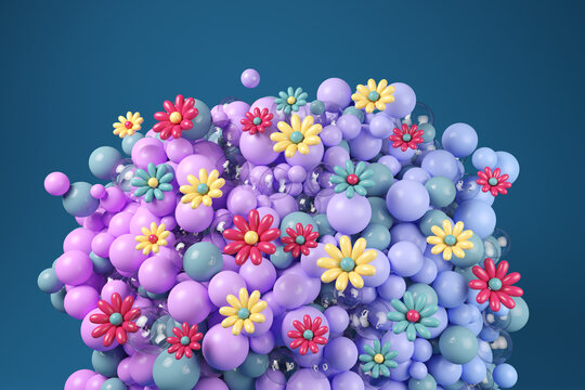 Cluster of spheres and flowers