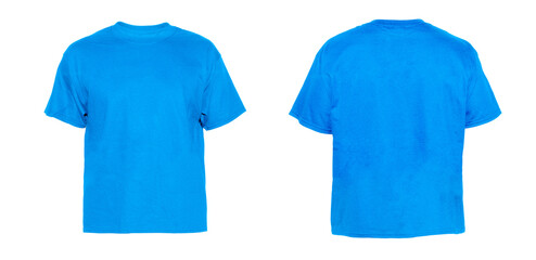 Blank T Shirt color light blue on invisible mannequin template front and back view on white background
