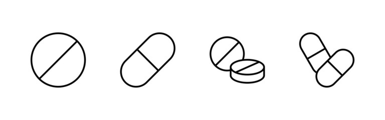 Pills icons set. capsule icon. Drug sign and symbol