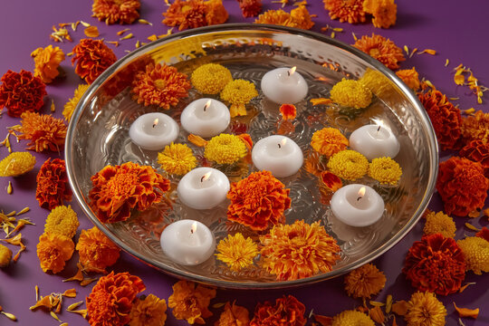 Autumnal flowers and candles