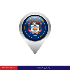 Utah flag with map pin vector stock illustration design template. Vector eps 10.