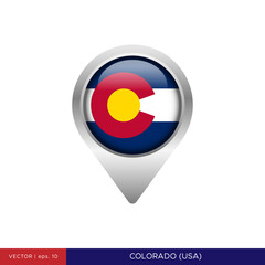 Colorado flag with map pin vector stock illustration design template. Vector eps 10.