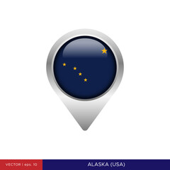 Alaska flag with map pin vector stock illustration design template. Vector eps 10.