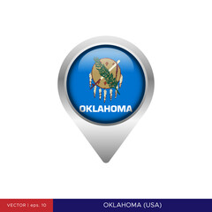 Oklahoma flag with map pin vector stock illustration design template. Vector eps 10.