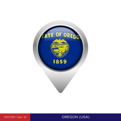 Oregon flag with map pin vector stock illustration design template. Vector eps 10.