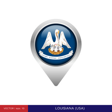 Louisiana flag with map pin vector stock illustration design template. Vector eps 10.