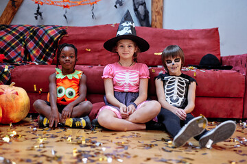 Schoolmates celebrating together Halloween 