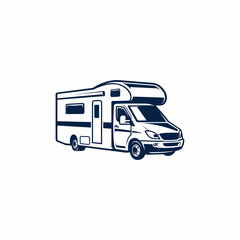 Classic Camper Van with High Roof monochrome  illustration logo vector