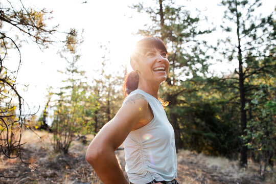 Woman outside recovering and breathing