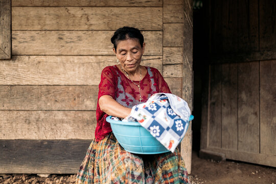 Senior Guatemalan Woman Doing Housework