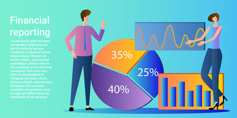 Financial statements.Business information and audit.Project management and planning.Poster in business style.Flat vector illustration.