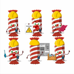 Professional Lineman red long candy package cartoon character with tools