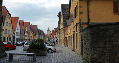 Germany, Rothenburg, fairy tale town, street, old clock tower