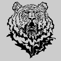 Tiger face front view with open mouth