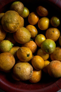 Closeup of freshly picked raw lemons