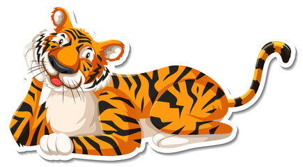 Fototapeta na wymiar Tiger lying on the ground cartoon character