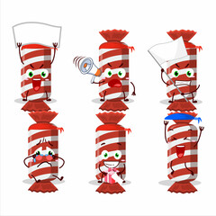Mascot design style of red long candy package character as an attractive supporter