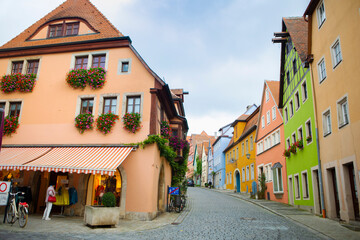 Fototapeta premium Germany, Rothenburg, fairy tale town, street, old clock tower