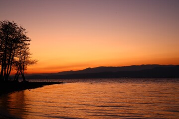 Fototapeta na wymiar Sunrise view of the Spanca lake in Turkey