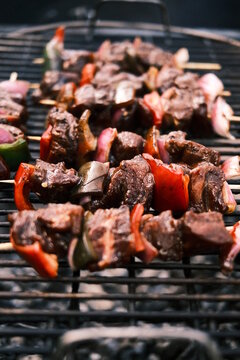 Skewered Meat On A Backyard BBQ