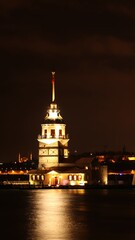 Fototapeta premium Night view of Maiden Tower in Istanbul, Turkey