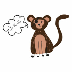  Vector illustration of cute monkey pirate. The monkey says yo hoho. Pirate's pet.