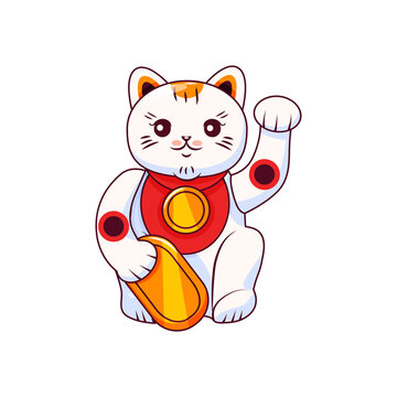 Maneki Neko Japanese cat luck. Symbol of wealth. Vector cartoon illustration. Vector illustration
