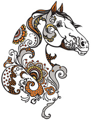 horse head floral style. Mehndi henna tattoo. Isolated vector illustration