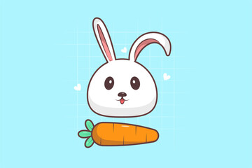 lazy expression cute bunny and carrot animal illustration, vector eps 10