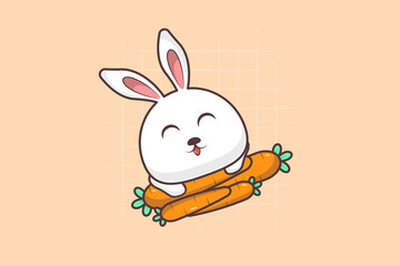 cute bunny lazy expression on carrot,illustration animal,vector eps 10