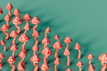 pink rotating mushrooms 3d render on green