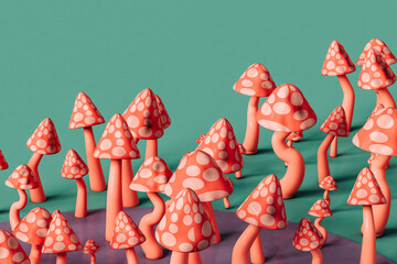 front view of a bunch of pink mushrooms - close up