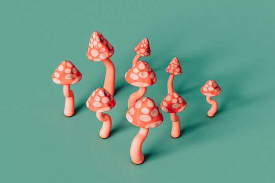 trippy pink mushrooms illustration 