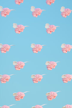 Flying brains conceptual 3D pattern