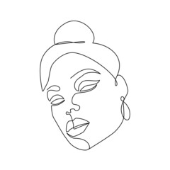 Woman Face Line Drawing. Abstract Minimal Female Face One Line Drawing for Fashion Icon, Logo, Modern Wall Decor, Prints, Posters. Woman Head Simple Minimalist Illustration. Vector EPS 10