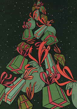 Christmas gifts in shape of christmas tree